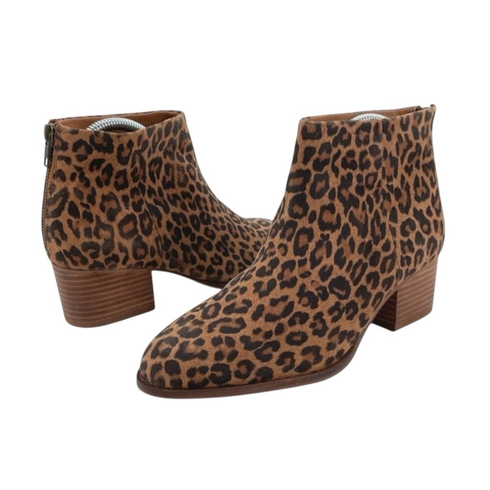 Seychelles Floodplain Brown Leopard Heeled Leather Upper Ankle Booties, 8.5